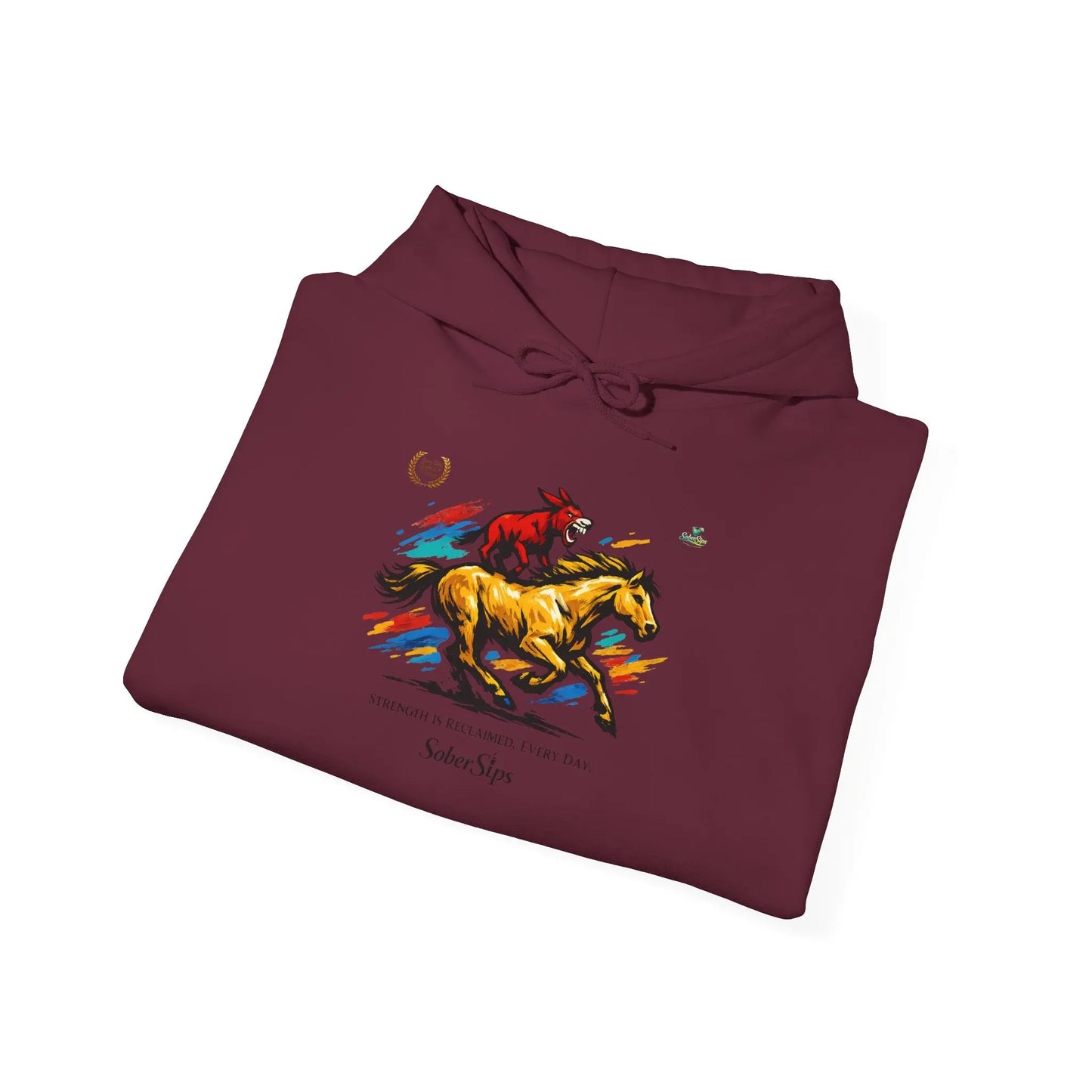 Horse Rider Graphic Hoodie — "SoberSips, Happy Lips" Coffee Backprint Printify
