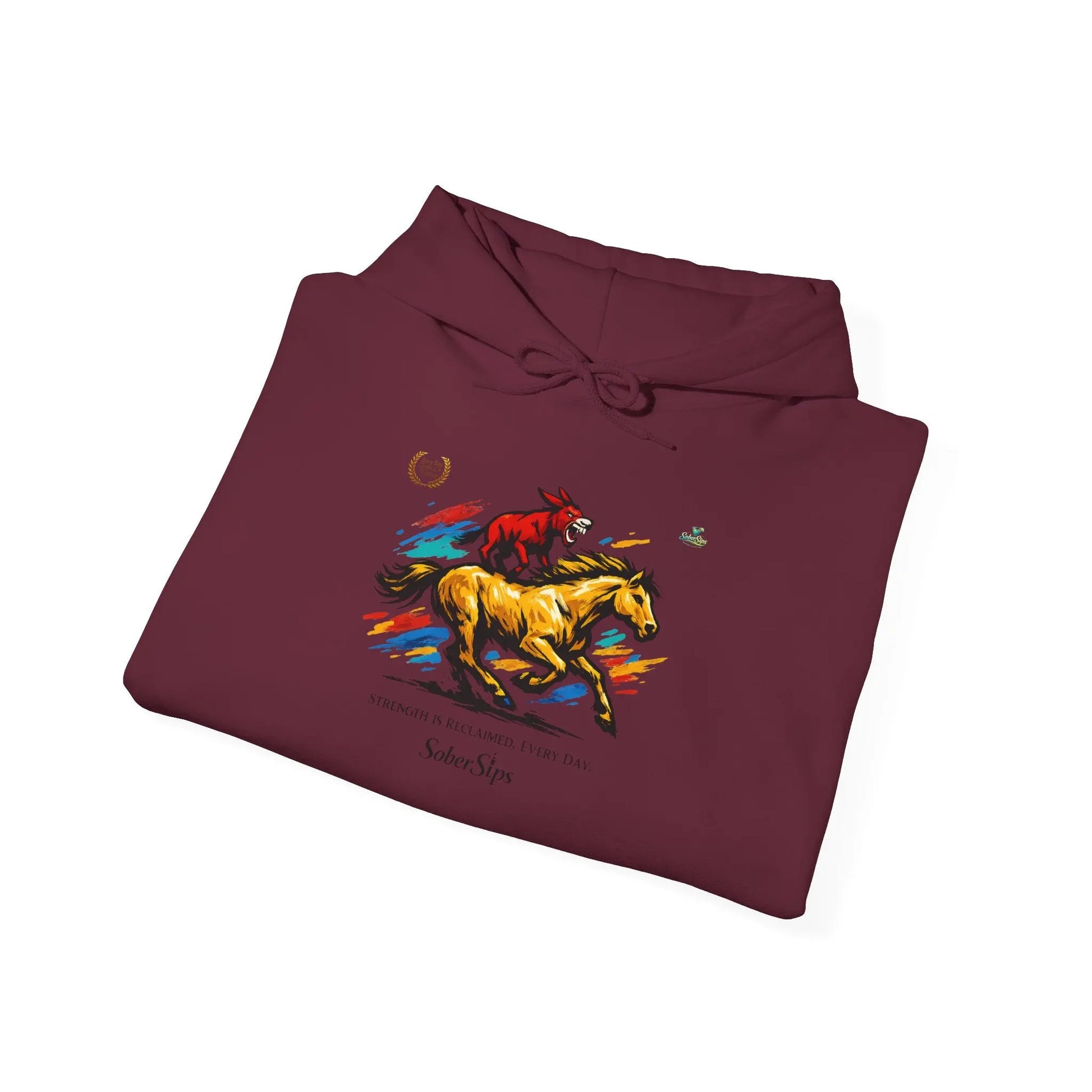 Horse Rider Graphic Hoodie — "SoberSips, Happy Lips" Coffee Backprint Printify