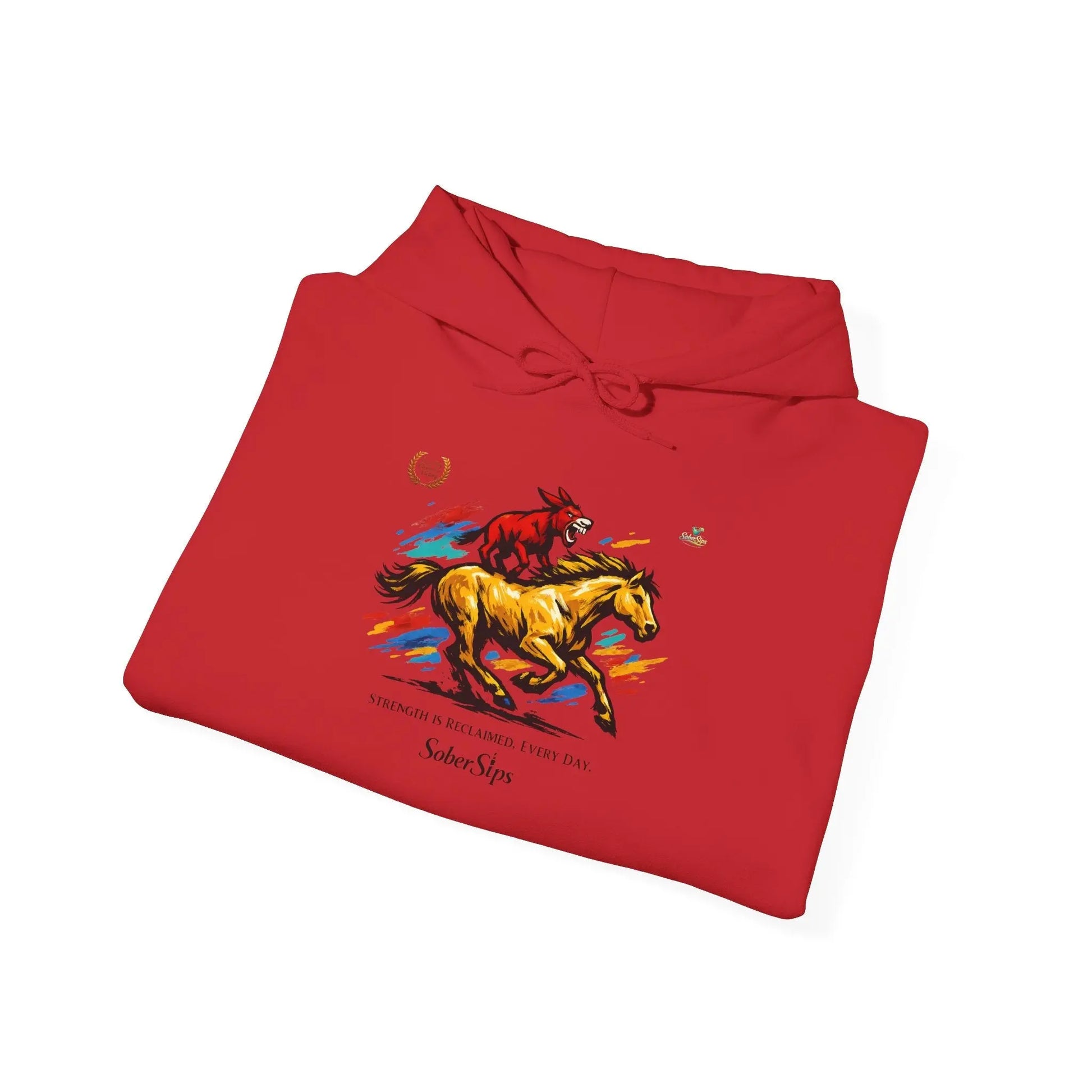 Horse Rider Graphic Hoodie — "SoberSips, Happy Lips" Coffee Backprint Printify