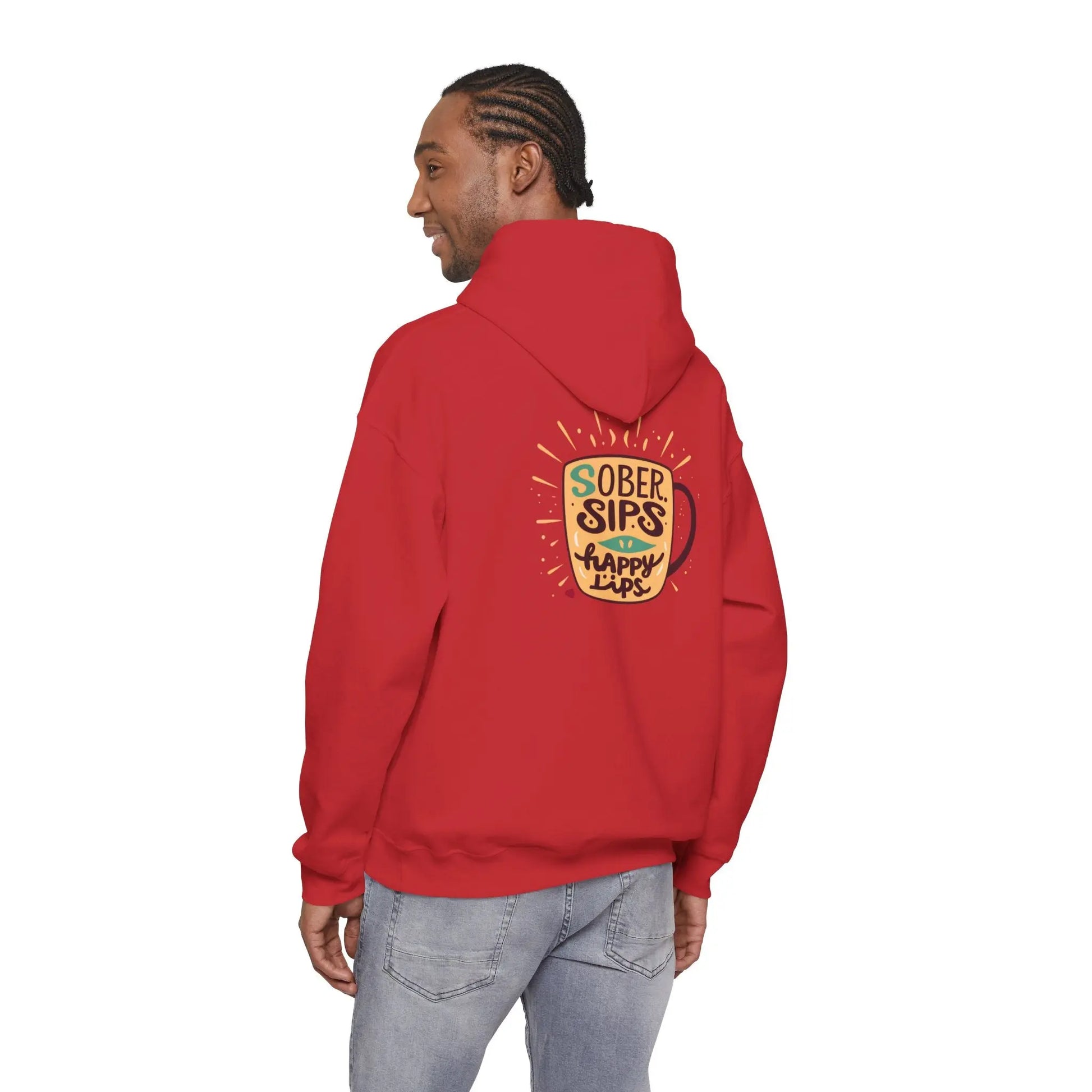 Horse Rider Graphic Hoodie — "SoberSips, Happy Lips" Coffee Backprint Printify