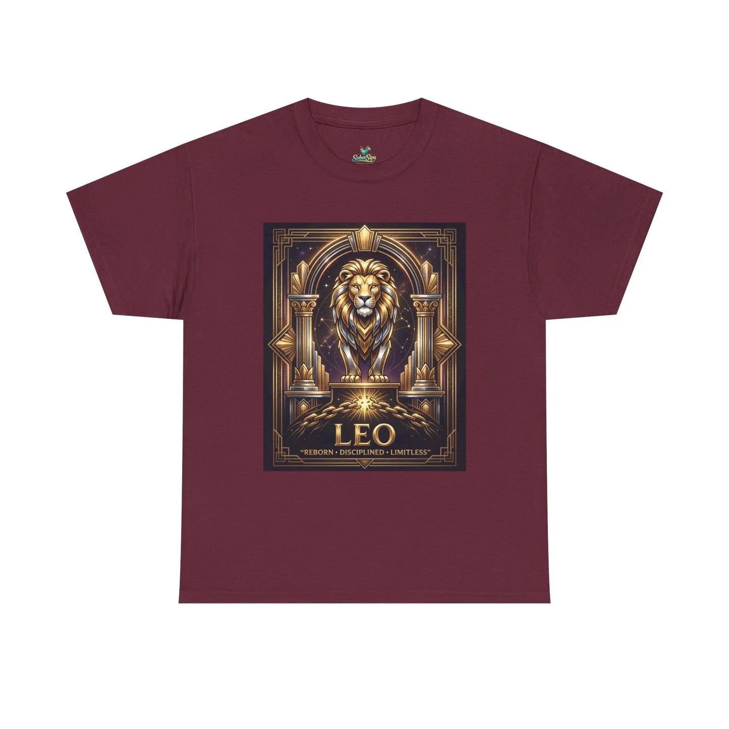 Leo Zodiac Lion T‑Shirt — Gold Heraldic Astrology Tee Printify