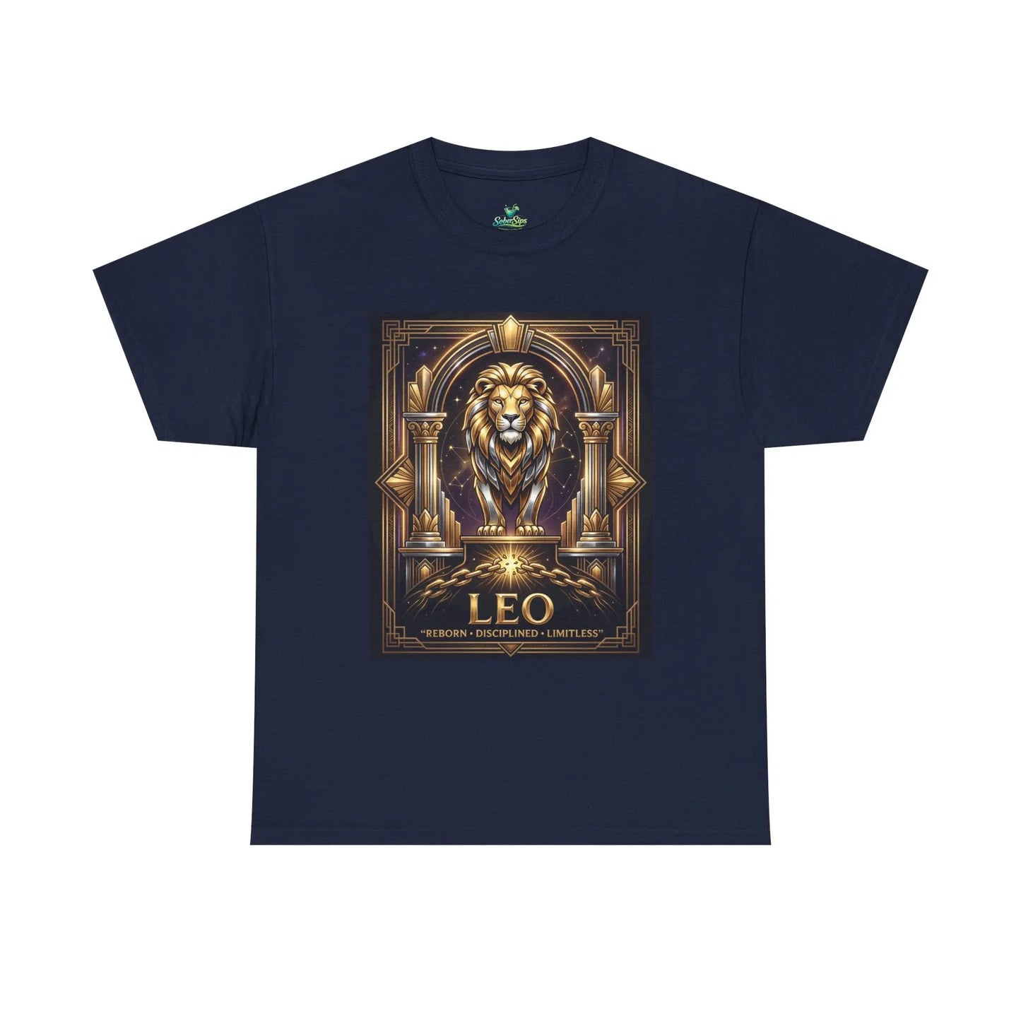 Leo Zodiac Lion T‑Shirt — Gold Heraldic Astrology Tee Printify