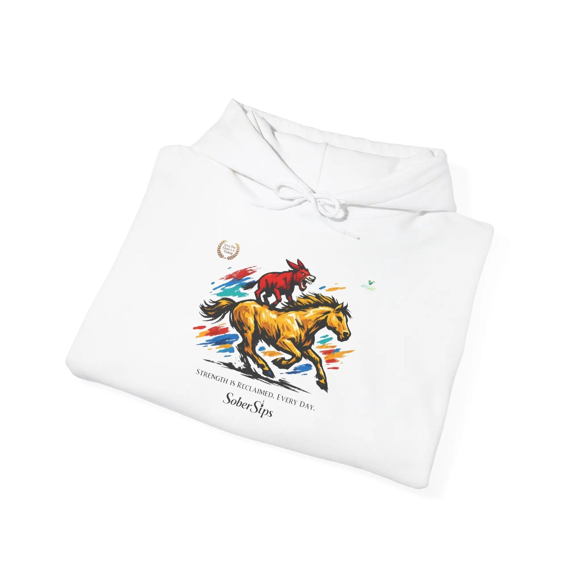 Horse Rider Graphic Hoodie — "SoberSips, Happy Lips" Coffee Backprint Printify