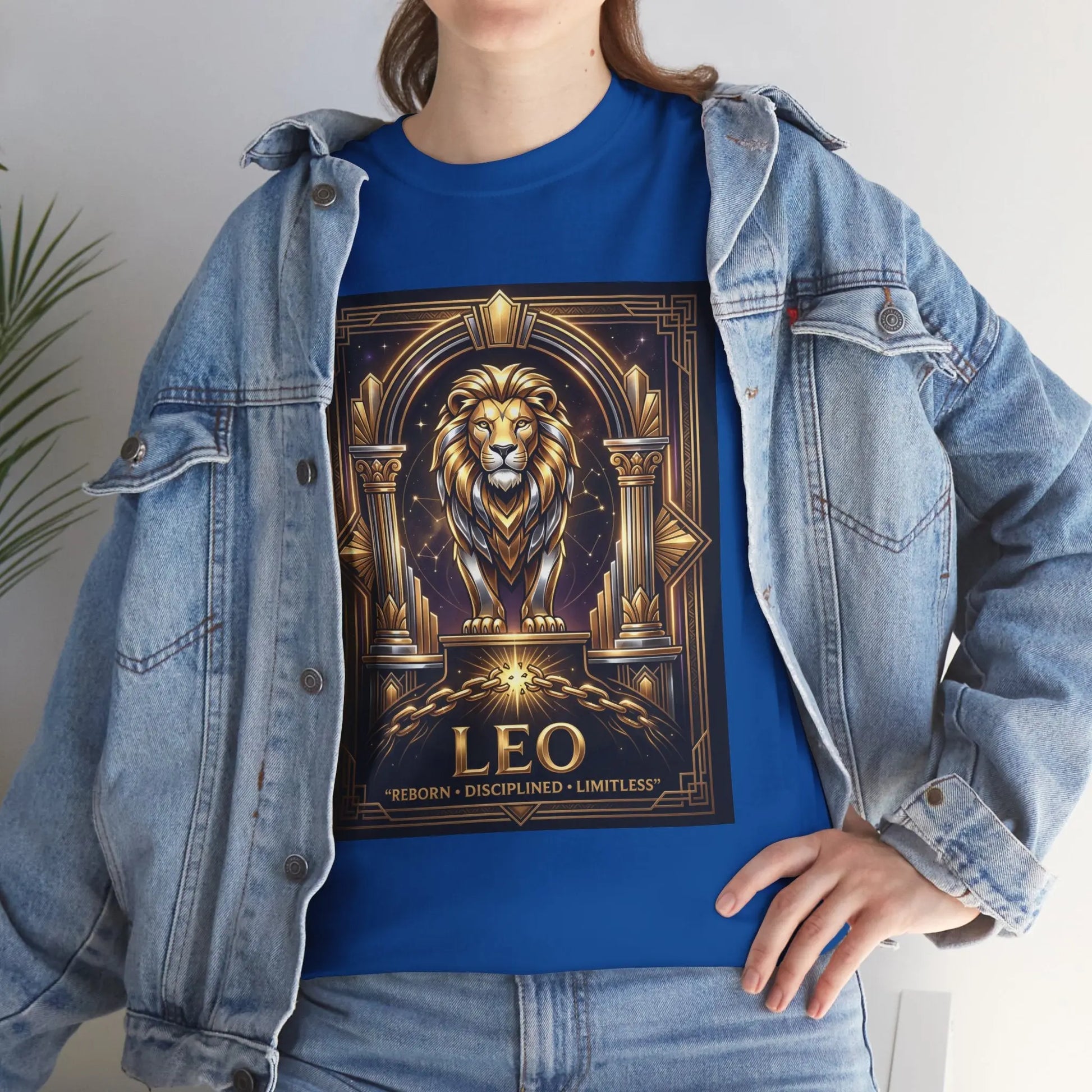 Leo Zodiac Lion T‑Shirt — Gold Heraldic Astrology Tee Printify