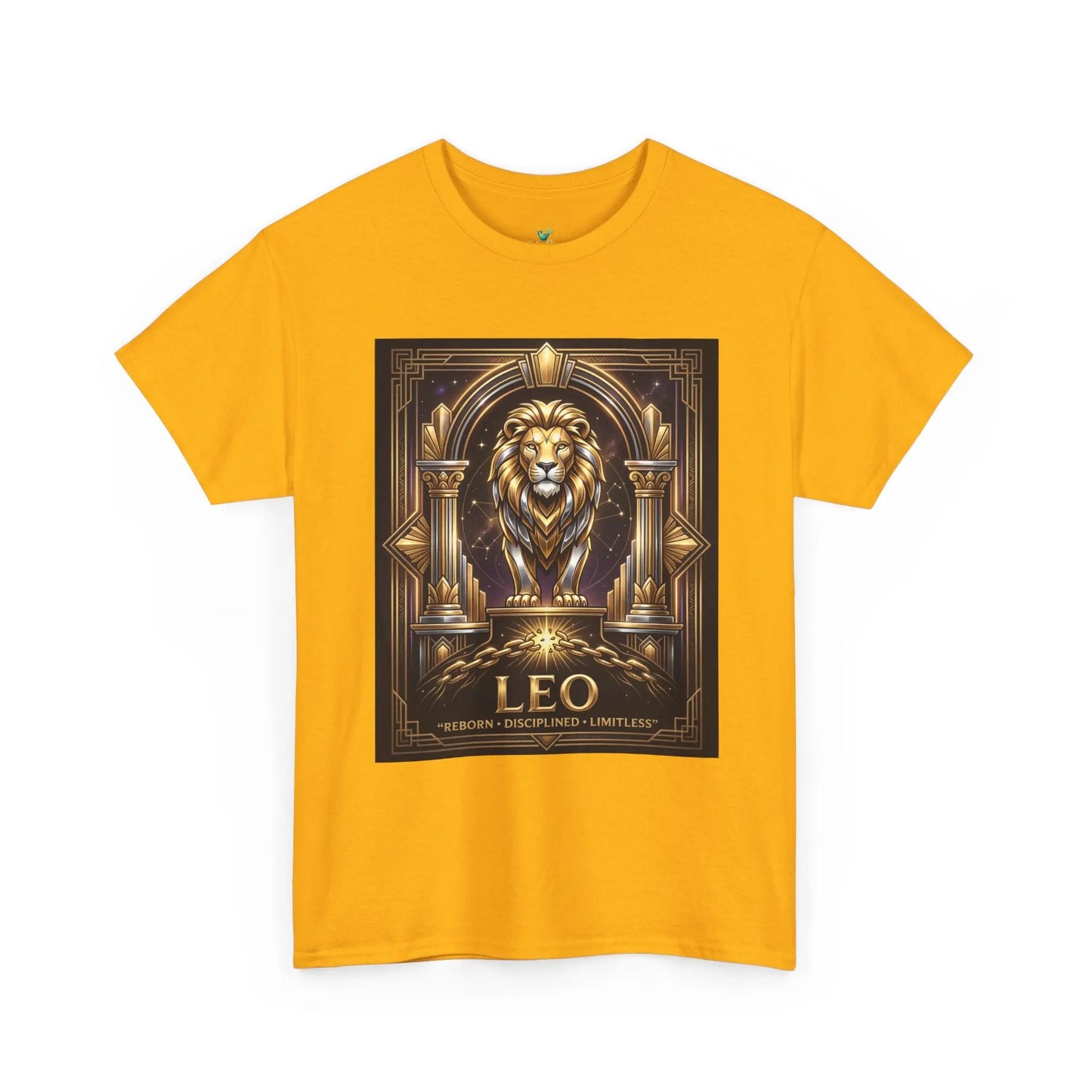 Leo Zodiac Lion T‑Shirt — Gold Heraldic Astrology Tee Printify