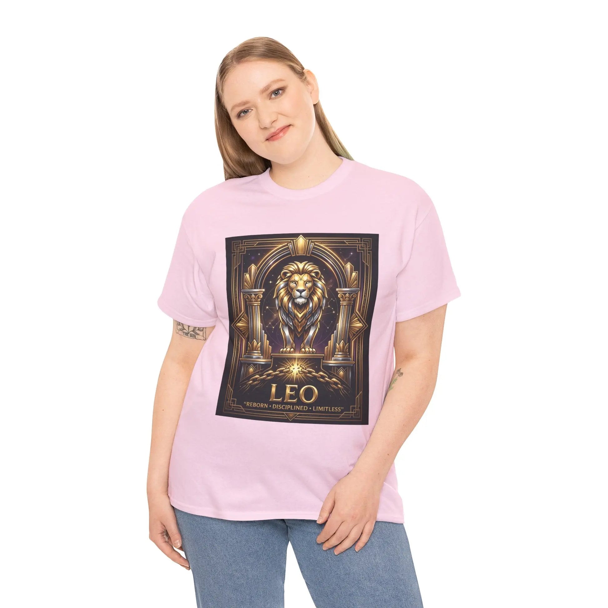 Leo Zodiac Lion T‑Shirt — Gold Heraldic Astrology Tee Printify