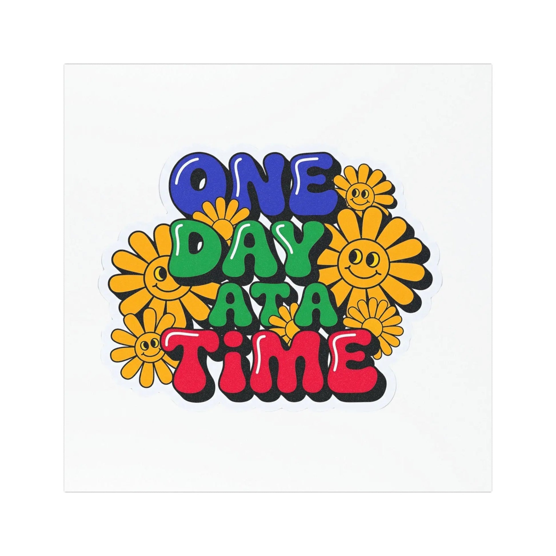 SoberSips Recovery 'One Day At A Time' retro daisy magnet shown for scale against a dark car door handle, emphasizing its compact size and strong magnetic grip.