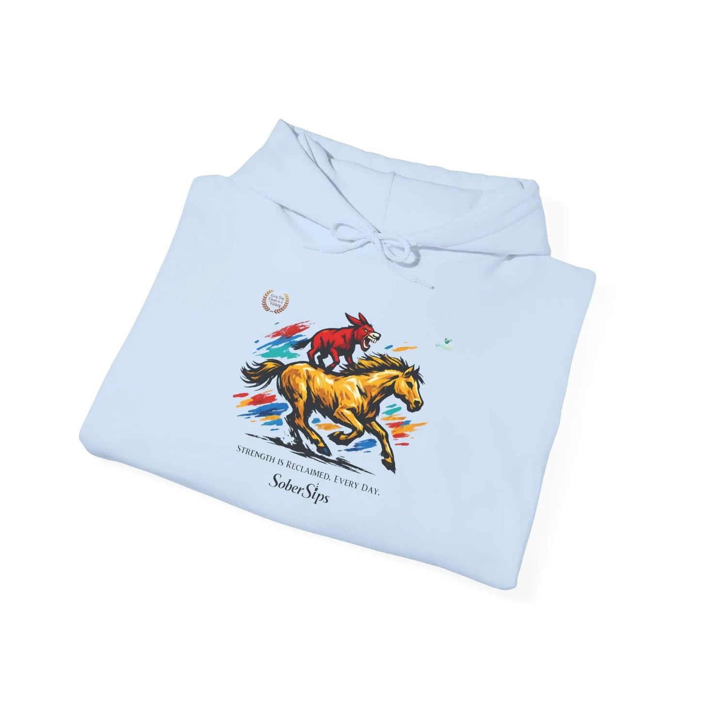 Horse Rider Graphic Hoodie — "SoberSips, Happy Lips" Coffee Backprint Printify