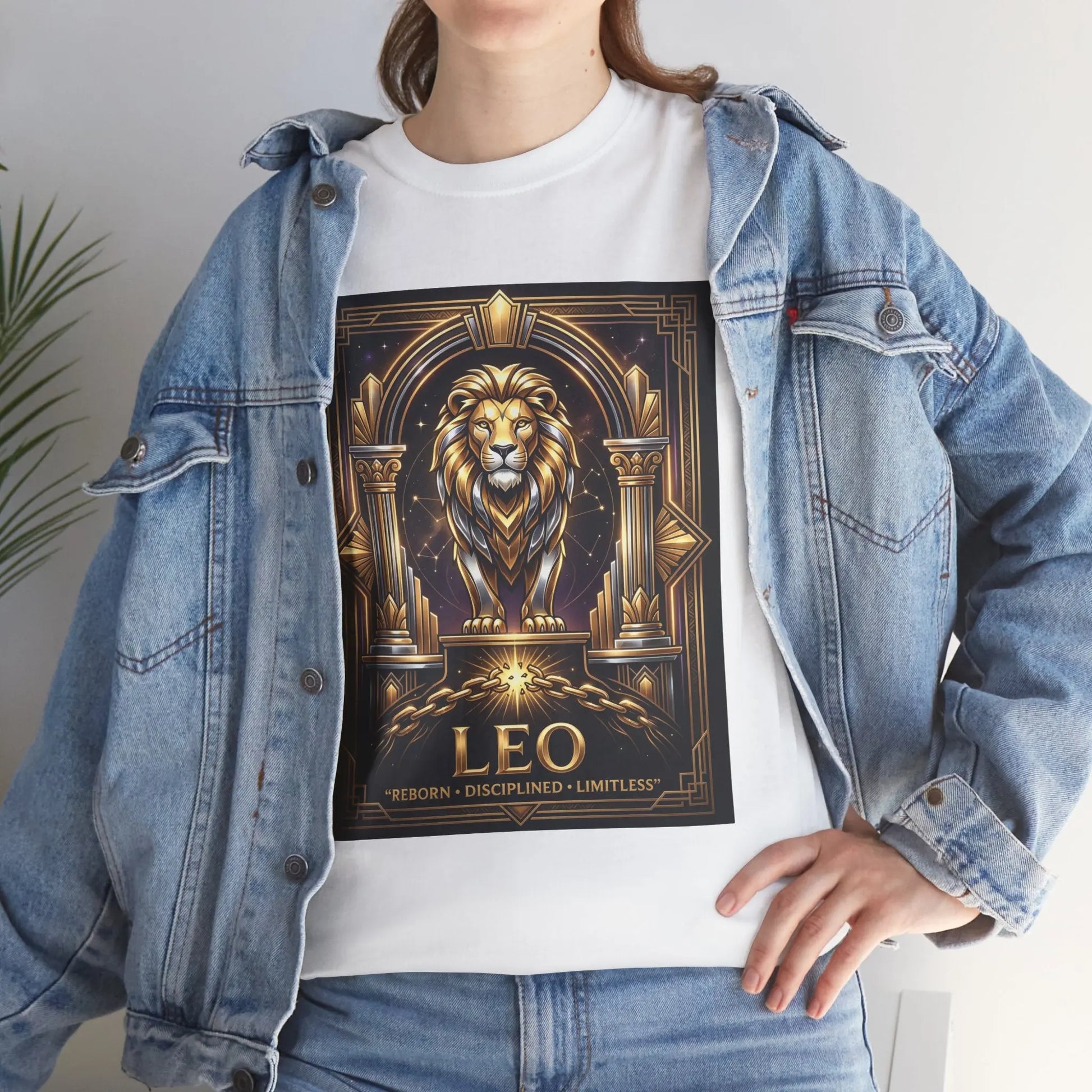 Leo Zodiac Lion T‑Shirt — Gold Heraldic Astrology Tee Printify