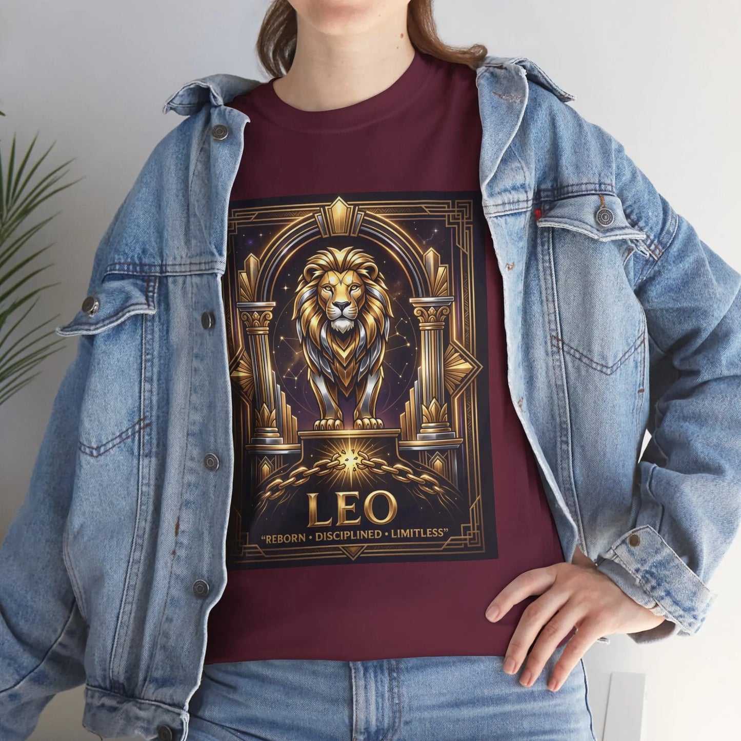 Leo Zodiac Lion T‑Shirt — Gold Heraldic Astrology Tee Printify