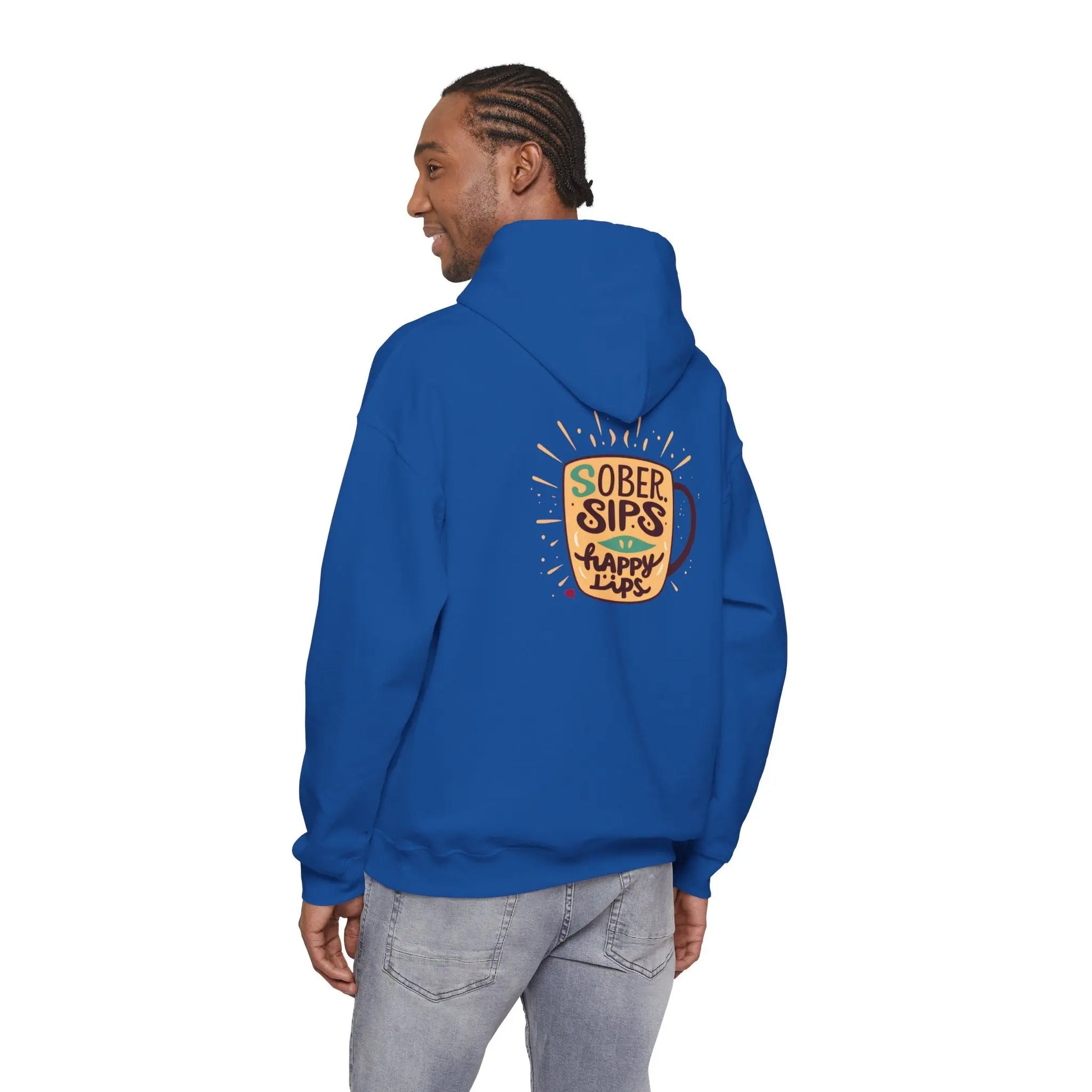 Horse Rider Graphic Hoodie — "SoberSips, Happy Lips" Coffee Backprint Printify