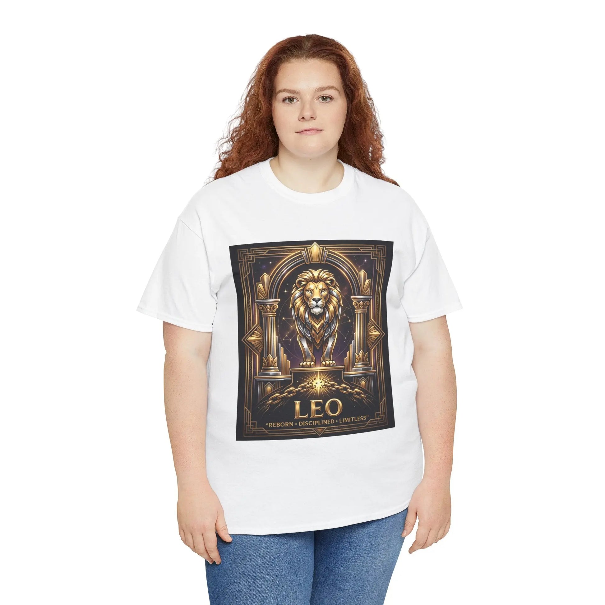 Leo Zodiac Lion T‑Shirt — Gold Heraldic Astrology Tee Printify