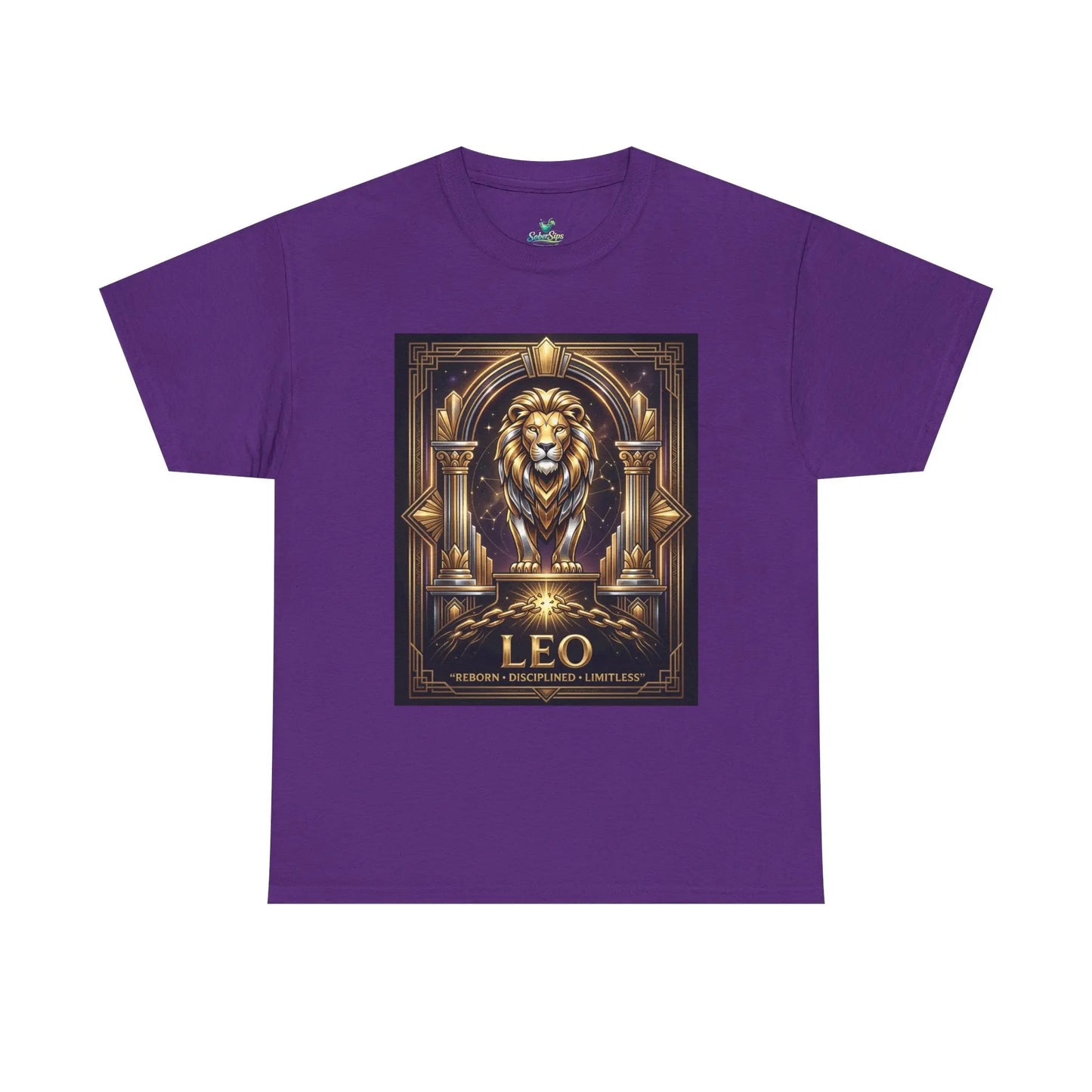 Leo Zodiac Lion T‑Shirt — Gold Heraldic Astrology Tee Printify