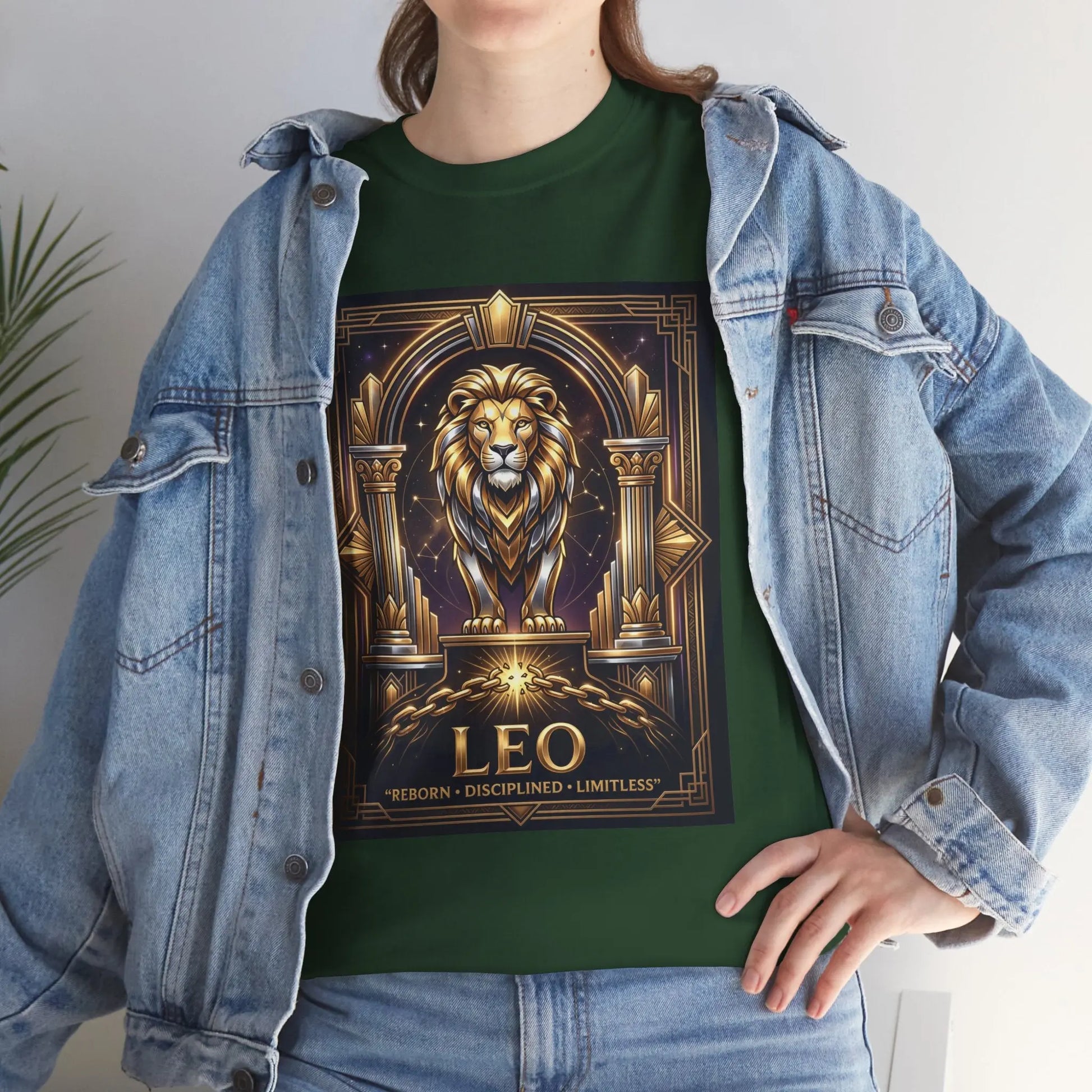 Leo Zodiac Lion T‑Shirt — Gold Heraldic Astrology Tee Printify
