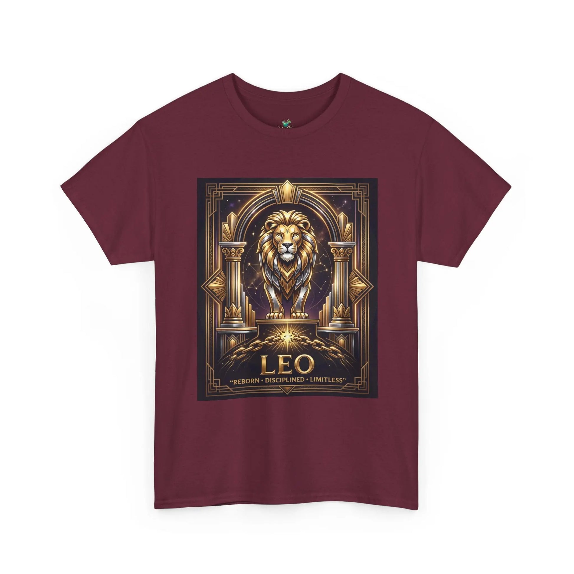 Leo Zodiac Lion T‑Shirt — Gold Heraldic Astrology Tee Printify
