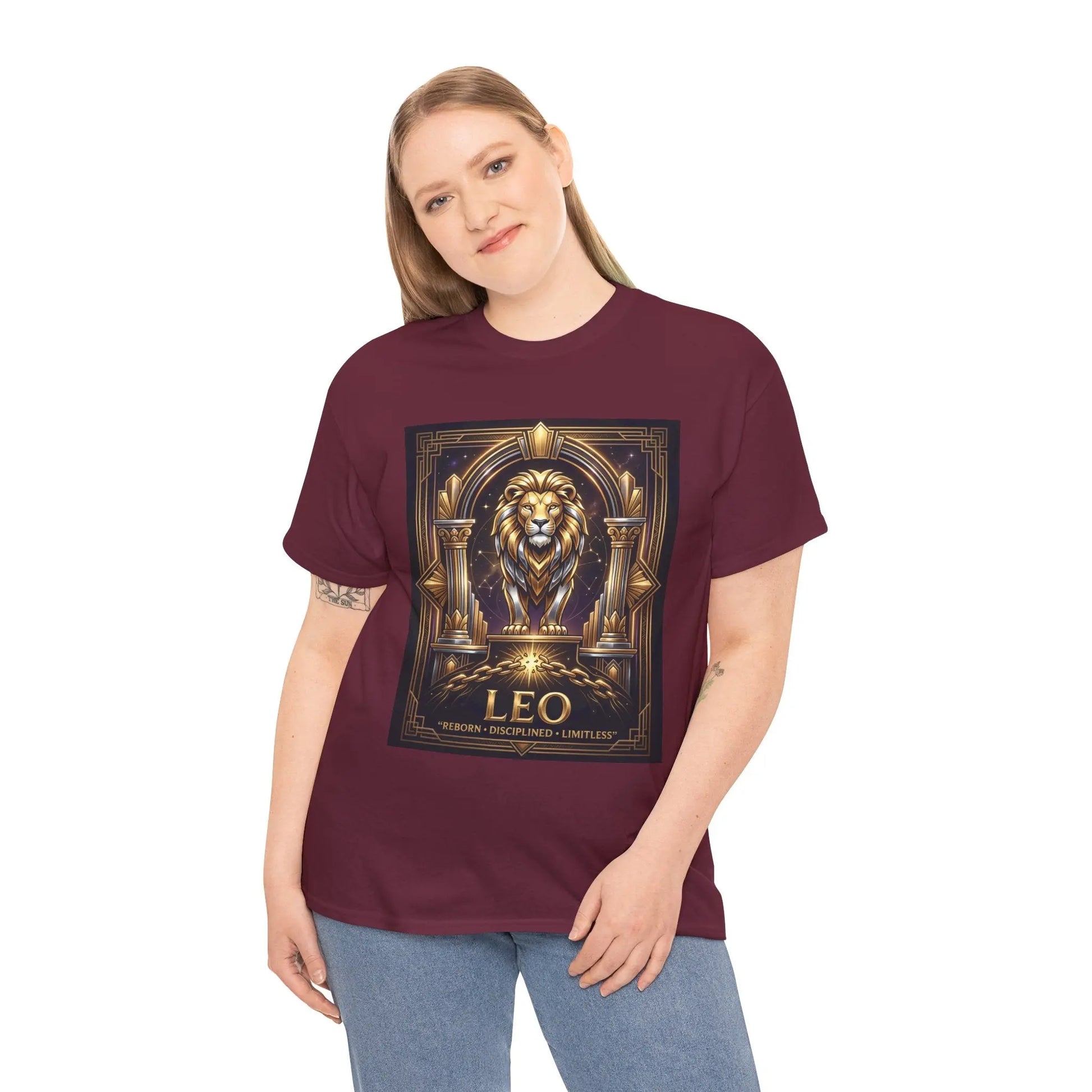 Leo Zodiac Lion T‑Shirt — Gold Heraldic Astrology Tee Printify