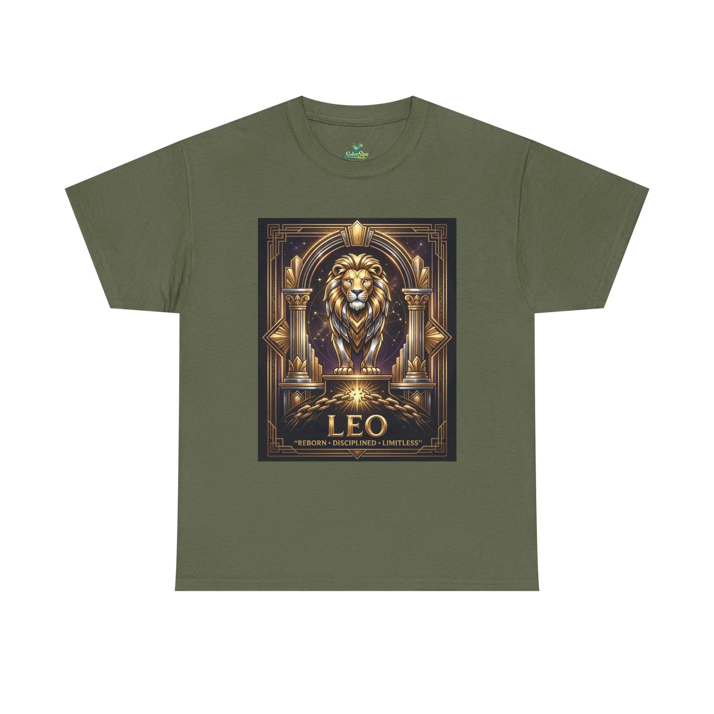 Leo Zodiac Lion T‑Shirt — Gold Heraldic Astrology Tee Printify