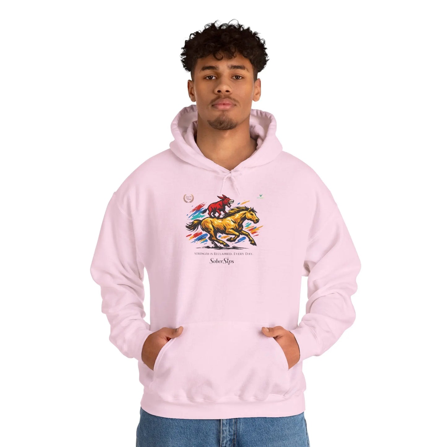 Horse Rider Graphic Hoodie — "SoberSips, Happy Lips" Coffee Backprint Printify