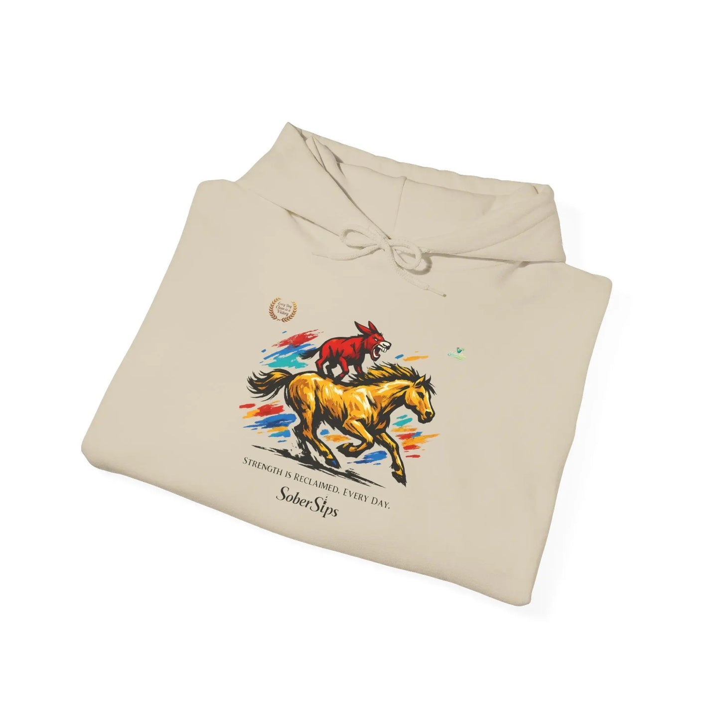 Horse Rider Graphic Hoodie — "SoberSips, Happy Lips" Coffee Backprint Printify
