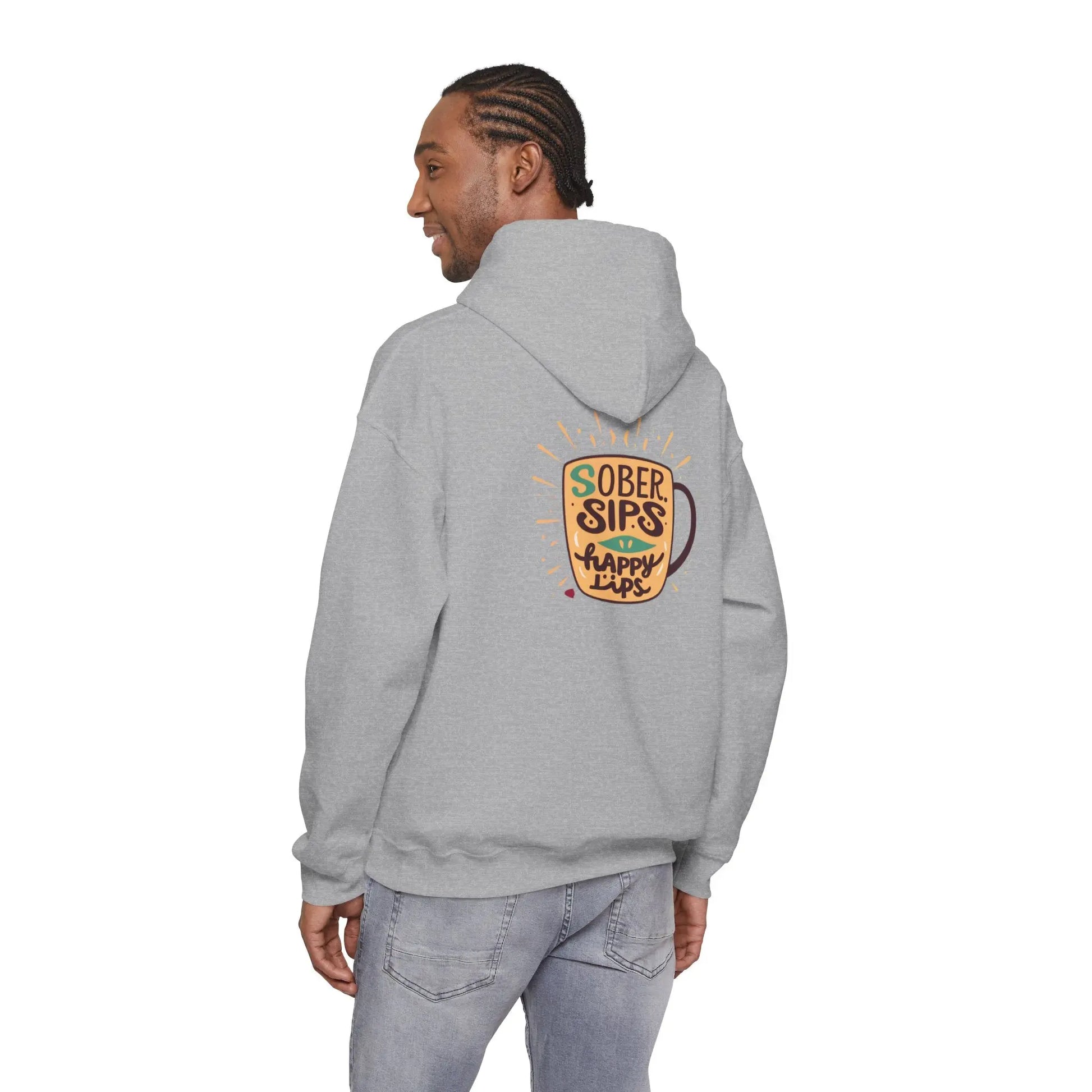 Horse Rider Graphic Hoodie — "SoberSips, Happy Lips" Coffee Backprint Printify
