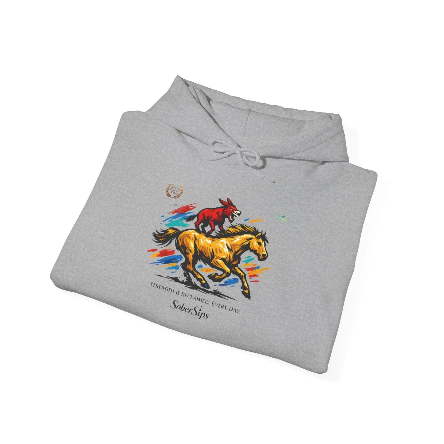Horse Rider Graphic Hoodie — "SoberSips, Happy Lips" Coffee Backprint Printify