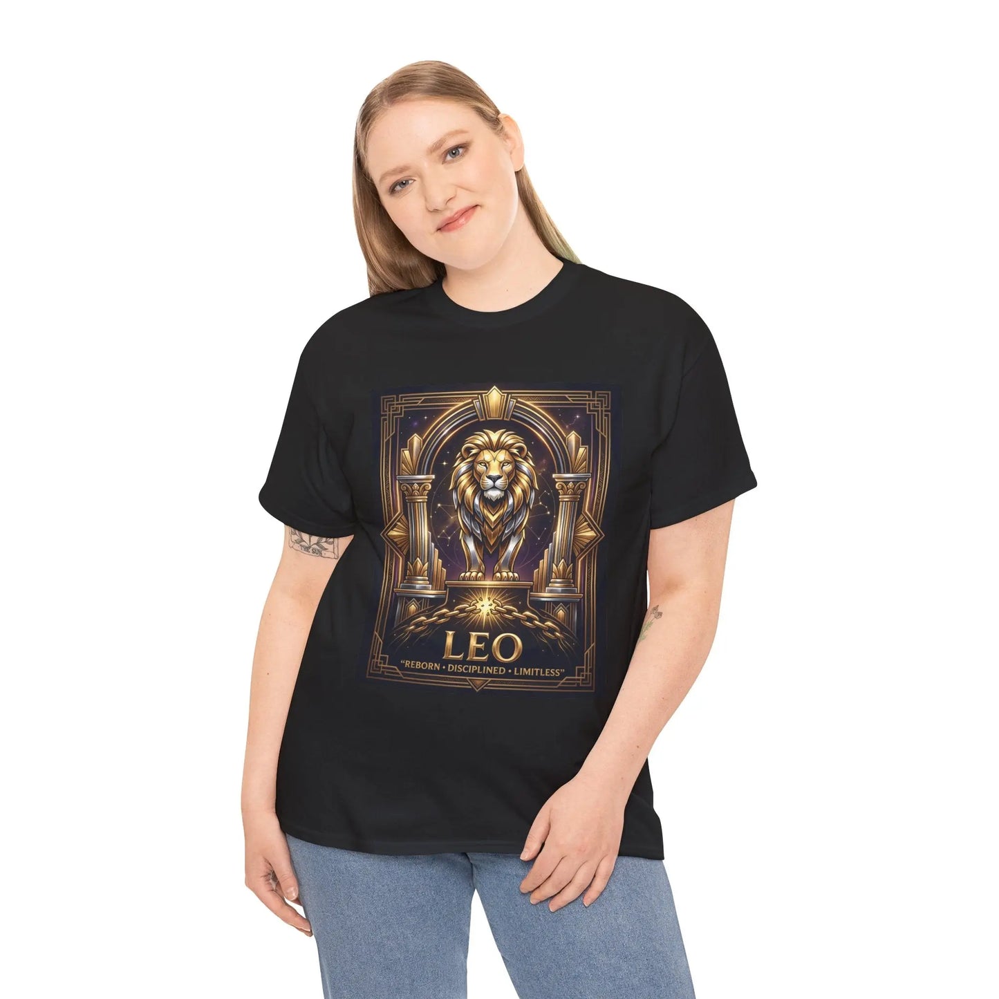 Leo Zodiac Lion T‑Shirt — Gold Heraldic Astrology Tee Printify