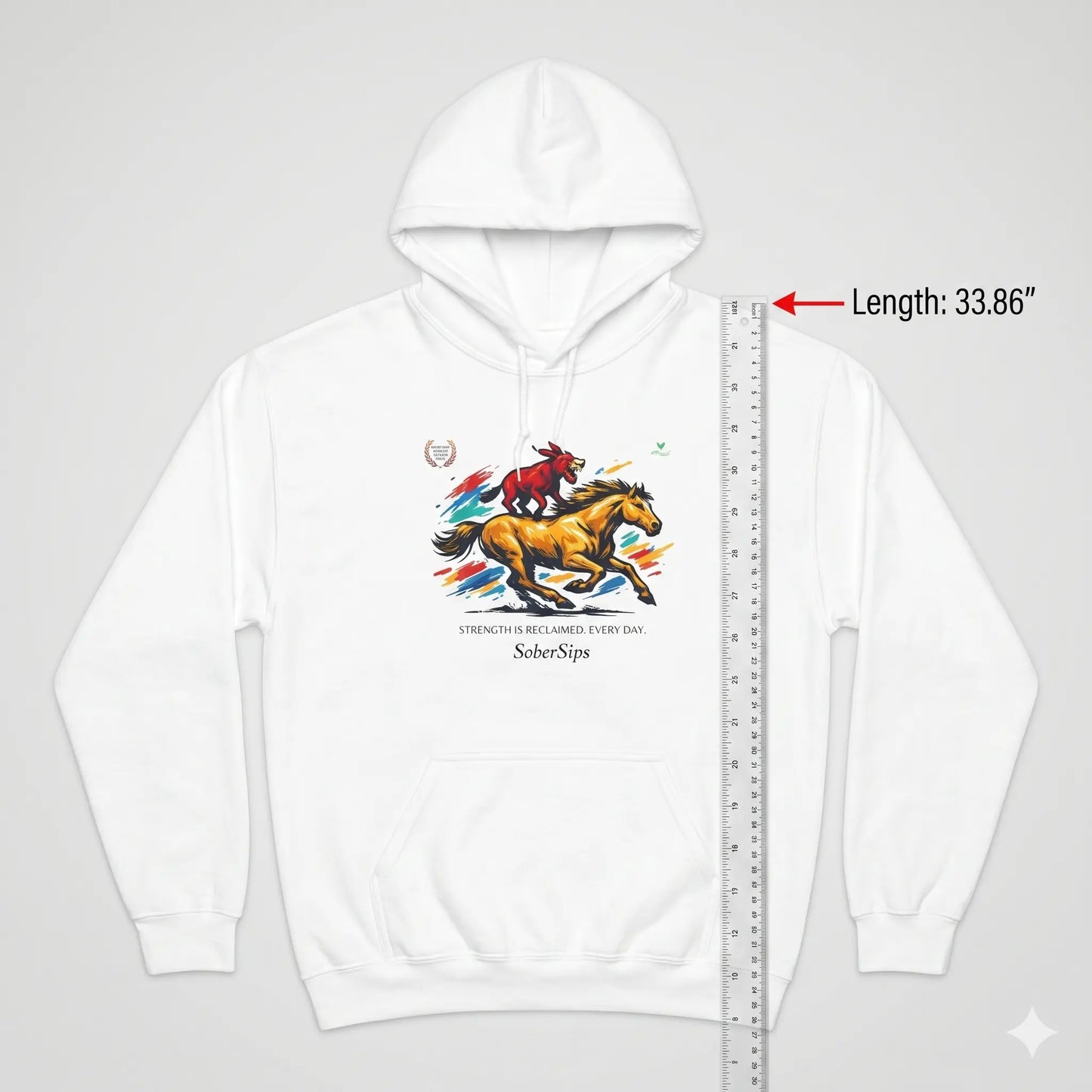 Horse Rider Graphic Hoodie — "SoberSips, Happy Lips" Coffee Backprint Printify